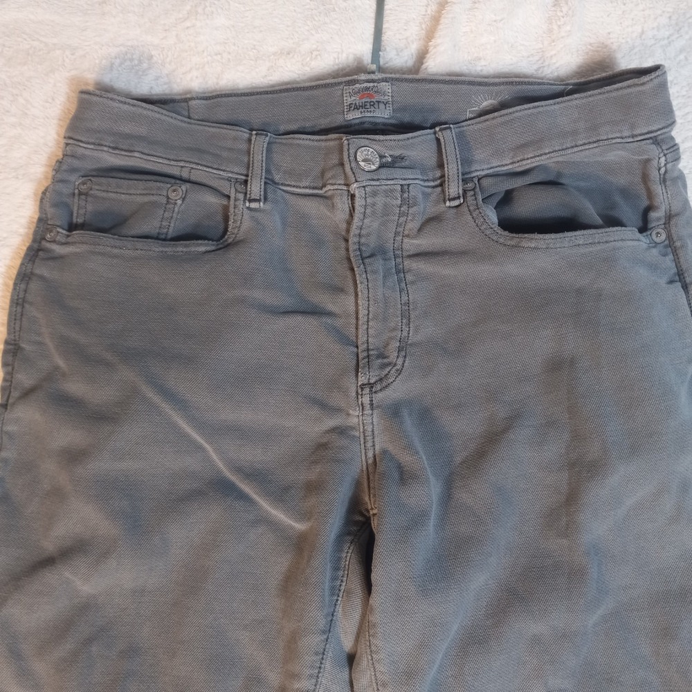 Faherty Jeans Men's 33x33 Gray Straight Fit Stretch Terry 5 Pocket Casual Pants